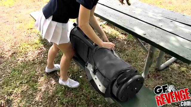 Naughty blonde school girl gives you a hot one-on-one foreplay blowjob and handjob