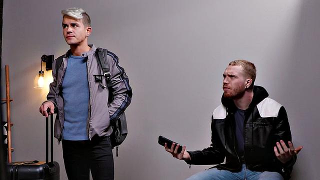 Jizzed blond gets bareback fucked by tattooed BF