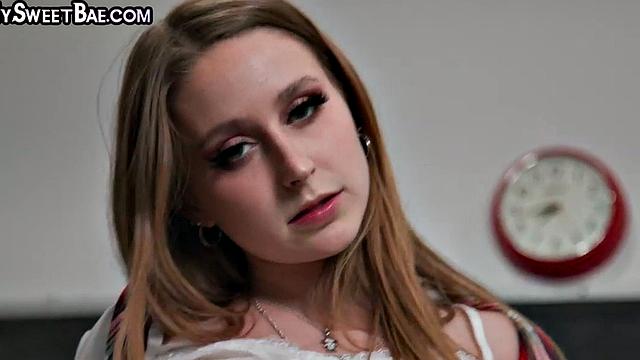 College babe fucked in hairy muff after deep BJ