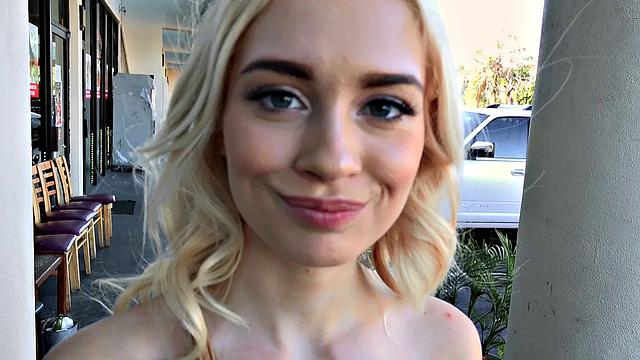 Braceface Fucks Outdoors like a blonde bombshell in doggy & cowgirl positions