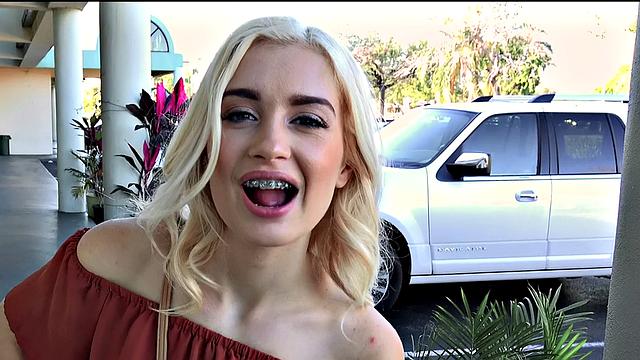 Braceface Fucks Outdoors like a blonde bombshell in doggy & cowgirl positions