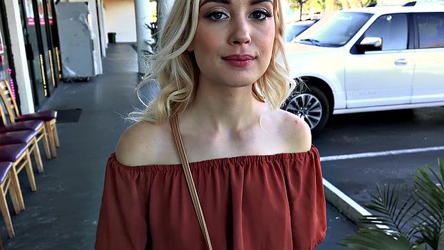 Braceface Fucks Outdoors like a blonde bombshell in doggy & cowgirl positions