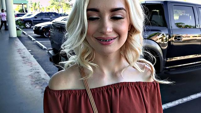 Braceface Fucks Outdoors like a blonde bombshell in doggy & cowgirl positions