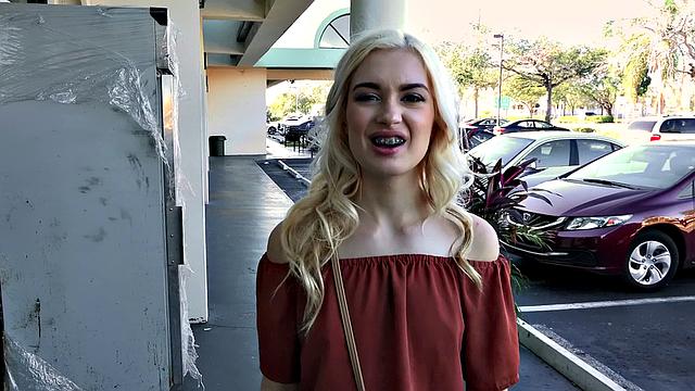 Braceface Fucks Outdoors like a blonde bombshell in doggy & cowgirl positions