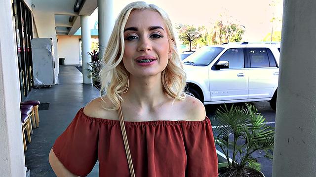 Braceface Fucks Outdoors like a blonde bombshell in doggy & cowgirl positions