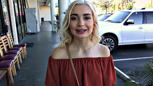 Braceface Fucks Outdoors like a blonde bombshell in doggy & cowgirl positions