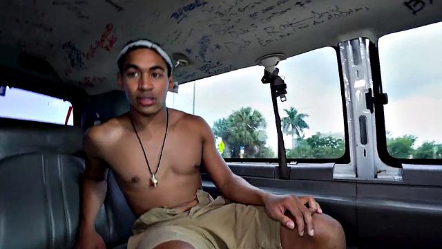 Ebony stud gets balls licked by hairy gay in pickup bus