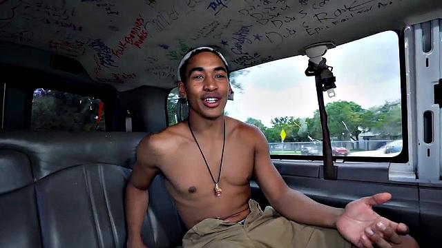 Ebony stud gets balls licked by hairy gay in pickup bus
