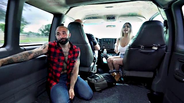 Ebony stud gets balls licked by hairy gay in pickup bus