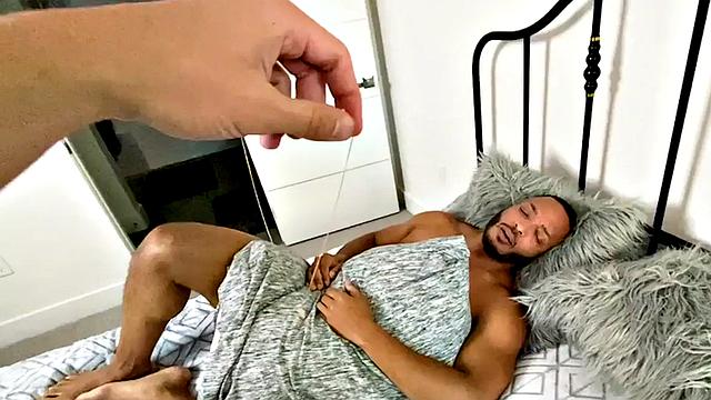 Mesmerized Black jock bareback fucked by BF at home
