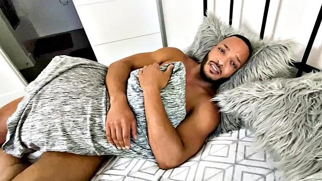 Mesmerized Black jock bareback fucked by BF at home