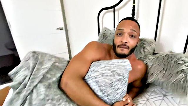 Mesmerized Black jock bareback fucked by BF at home