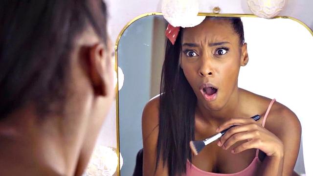 Horny ebony GF gets her tight holes stretched by a reverse cowgirl before getting her ass pounded hard