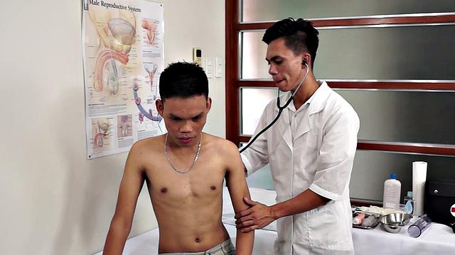 Assfingered Asian twink toyed by doctor after medical check
