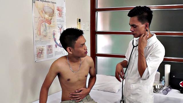 Assfingered Asian twink toyed by doctor after medical check
