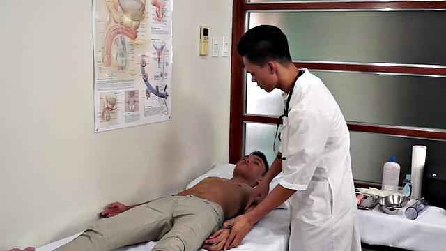 Assfingered Asian twink toyed by doctor after medical check