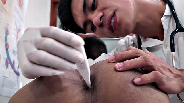 Assfingered Asian twink toyed by doctor after medical check