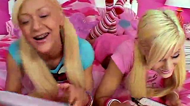 Blonde petite lesbians get together