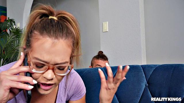 Sweeping With Her Big Natural Tits