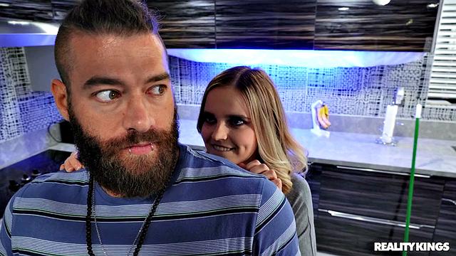 Sweeping With Her Big Natural Tits