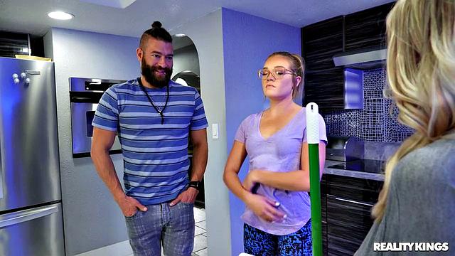 Sweeping With Her Big Natural Tits