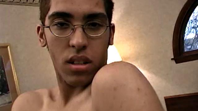 This skinny 19 year old boy has a nasty mouth as he hops on the bed for a solo jerk off. Zander Lee fingers his asshole, strokes his cock, and pumps out a load onto his belly.