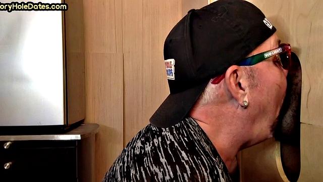 IR cocksucking DILF fucked in gloryhole by black dick