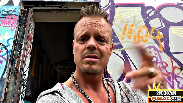 Pierced blondie cockbouncing outdoors