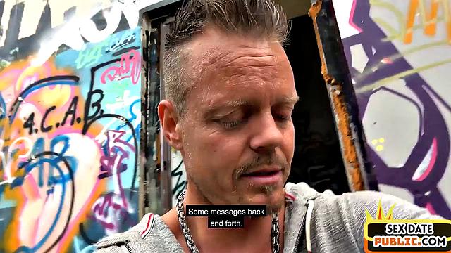 Pierced blondie cockbouncing outdoors