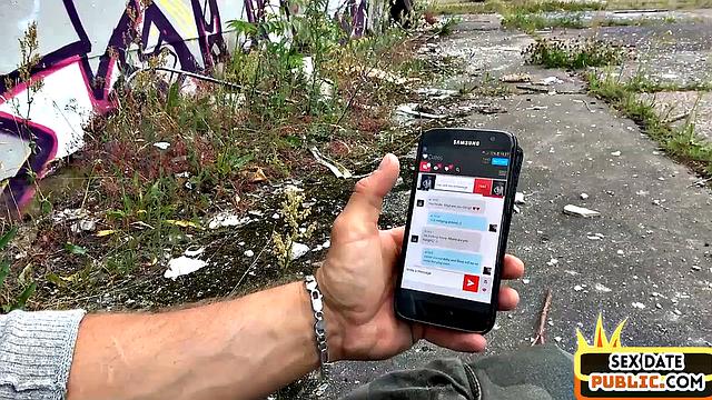 Pierced blondie cockbouncing outdoors