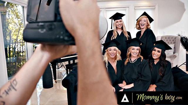 MOMMY'S BOY - Excited Graduating MILFs GANGBANG Their Photographer To Celebrate The Occasion