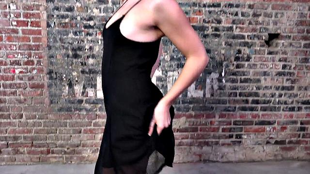 Blonde babe in dress rubs clit after giving a POV deepthroat to her man