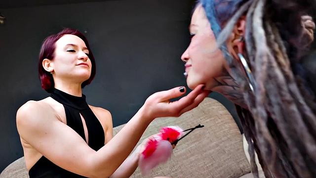 Pet Play dominatrix controls Tattoo cat-girl