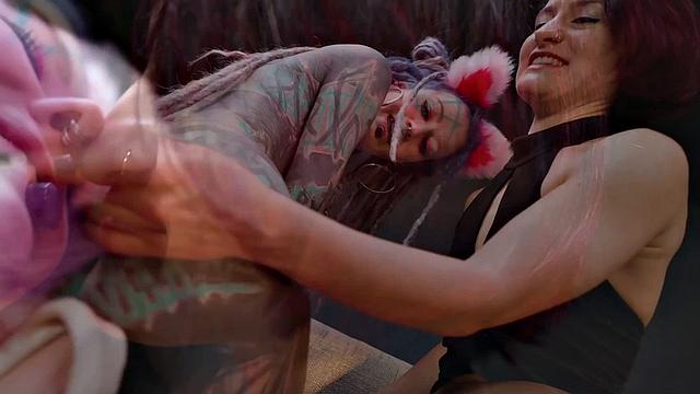 Pet Play dominatrix controls Tattoo cat-girl