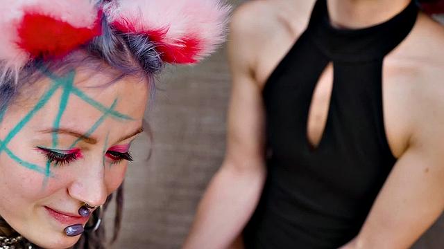 Pet Play dominatrix controls Tattoo cat-girl