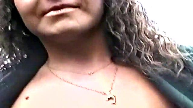 Busty teen flashing naked in public