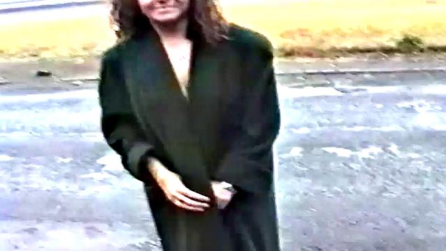 Busty teen flashing naked in public