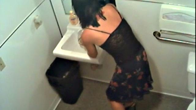 Kinky amateur pissing in restroom