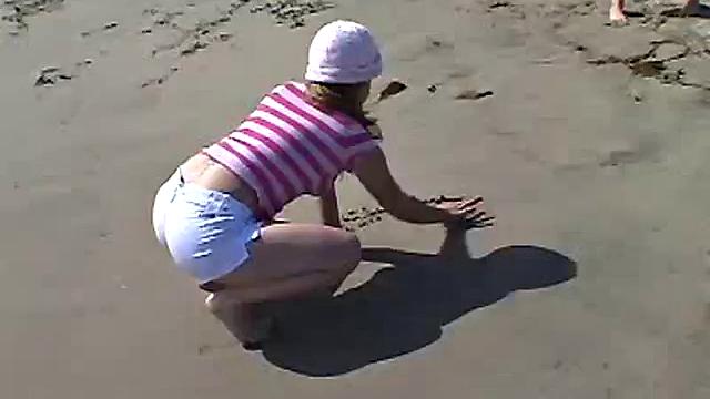 Sweet Teen April's Beach Walk And Holiday