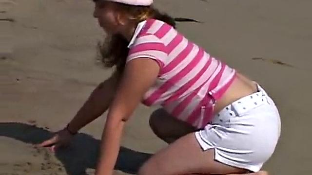 Sweet Teen April's Beach Walk And Holiday