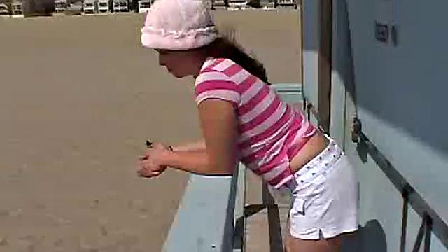 Sweet Teen April's Beach Walk And Holiday