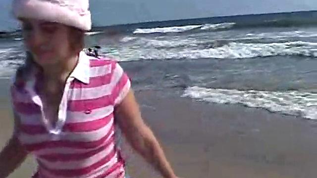 Sweet Teen April's Beach Walk And Holiday