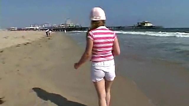 Sweet Teen April's Beach Walk And Holiday