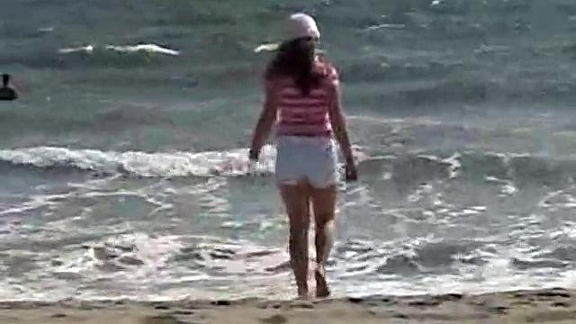 Sweet Teen April's Beach Walk And Holiday