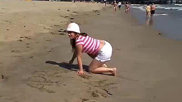 Sweet Teen April's Beach Walk And Holiday