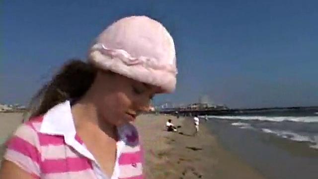 Sweet Teen April's Beach Walk And Holiday