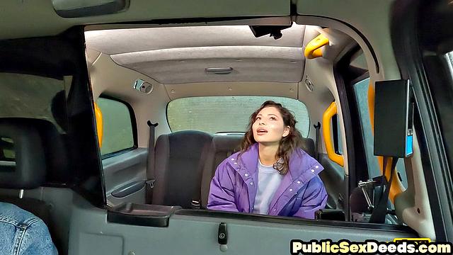 Cute stockings taxi passenger gets fucked