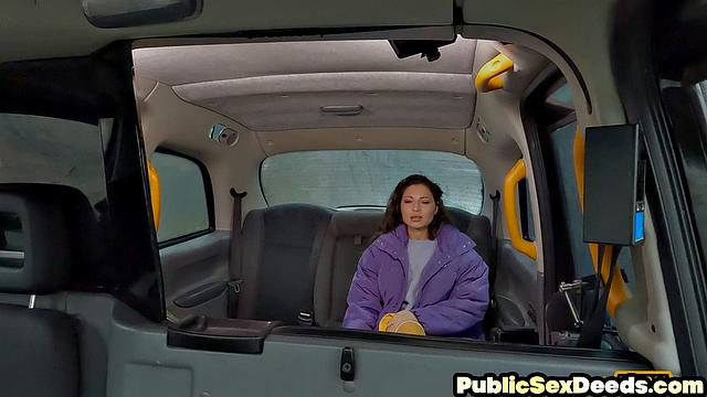 Cute stockings taxi passenger gets fucked