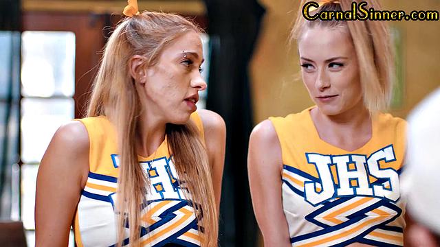 2 cute 21yo babes sharing dick in threesome