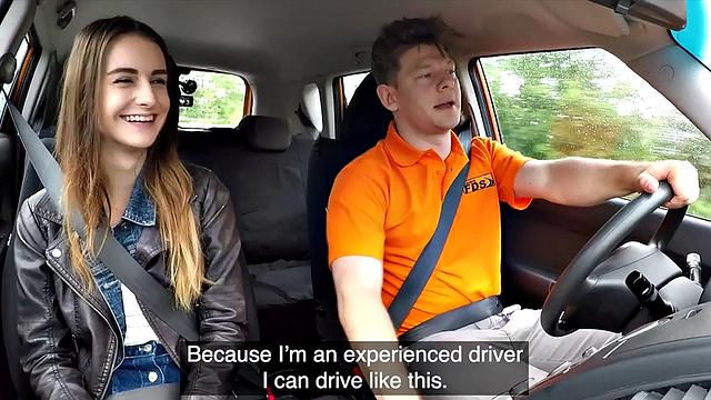 Throatfucked teen banged outdoor in car by BWC instructor